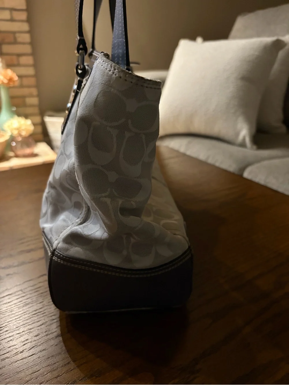 Coach Tote in Light Blue and Cream Signature Canvas